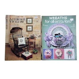 Needlepoint Cross Stitch African Violets Wreath Patterns Booklets Lot Of 2